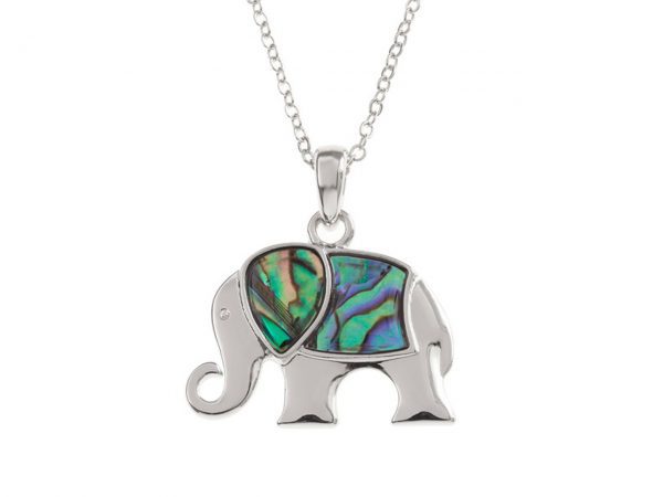 Paua Shell Purple Blue Green Elephant Pendant Necklace Rhodium Chain Tide Jewellery Talbot Fashions Organic New Zealand Sea Opal