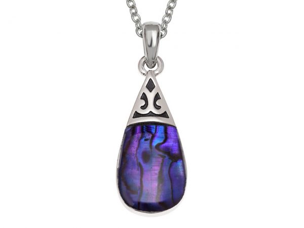 Paua Shell Purple Blue Pear Drop Teardrop Pendant Necklace Rhodium Chain Tide Jewellery Talbot Fashions Organic New Zealand Sea Opal