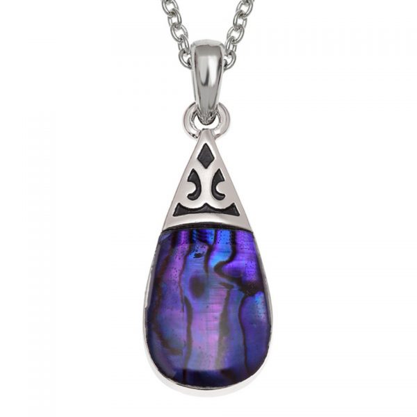 Paua Shell Purple Blue Pear Drop Teardrop Pendant Necklace Rhodium Chain Tide Jewellery Talbot Fashions Organic New Zealand Sea Opal