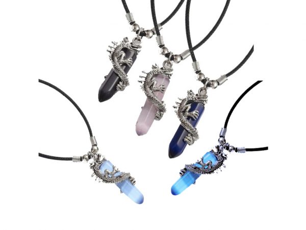 Blue Jade Pink Rose Quartz White Opalite Blue Lapis Lazili Black Agate Onyx Dragon Crystal Choker Necklace Metal Pendant Chakra Dowsing Synthetic Wish Jewellery