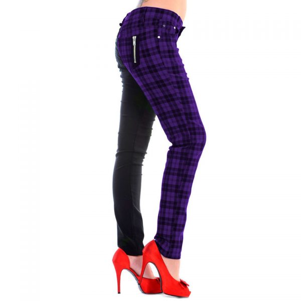 Half Black Half Purple Trousers Checked Tartan Banned Apparel Alternative Fashion