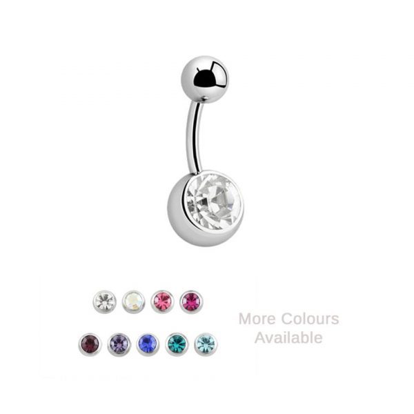 Single Gem Titanium Navel Bar Belly Sparkle Jewel Body Jewellery Piercing