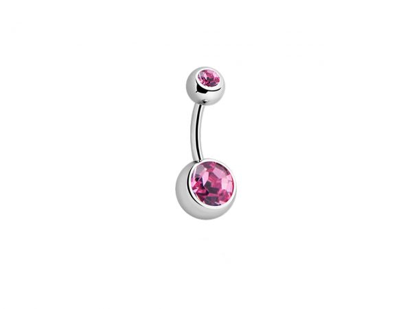 Double Gemmed Titanium Navel Bar Belly Sparkle Jewel Body Jewellery Piercing