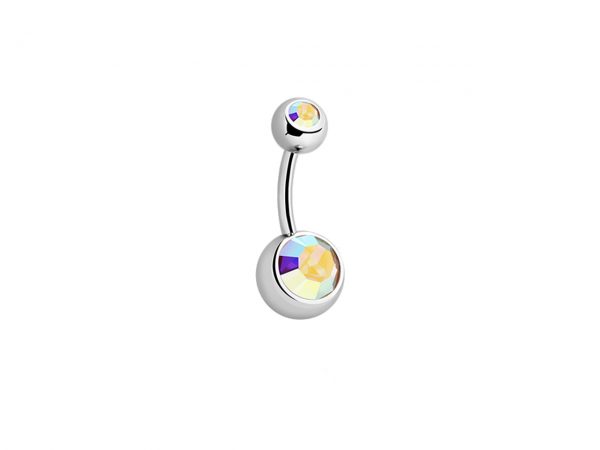 Double Gemmed Titanium Navel Bar Belly Sparkle Jewel Body Jewellery Piercing