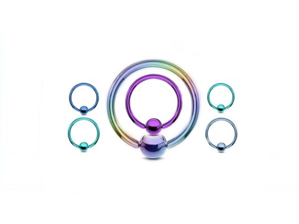 Annodised Coloured Multi Rainbow Titanium BCR Ball Capture Ring