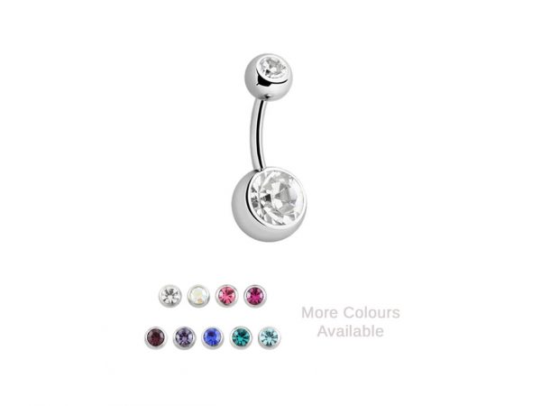 Double Gemmed Titanium Navel Bar Belly Sparkle Jewel Body Jewellery Piercing