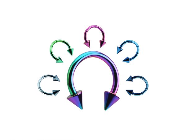 Annodised Rainbow Multi Iridescent Spiked Circular Barbell 1.2 1.6 CBB Horse Shoe Body Jewellery Piercing Light Dark Blue Turquoise Green Purple Pink