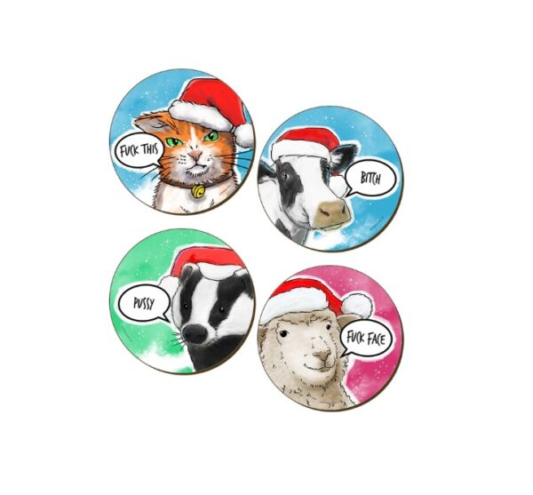 Cute But Offensive Christmas Coaster Set